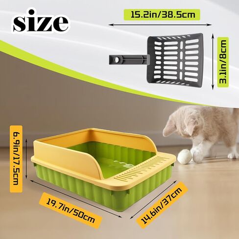 MUYG Open Cat Litter Box with High Side Anti-Splashing Cat Toilet with Litter Sifting Scoop Semi-Enclosed Kitten Litter Tray Pan Removable Prevent Sand Leakage Deodorizing Easy to Clean(Grey) in Saudi Arabia