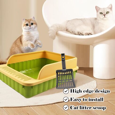 MUYG Open Cat Litter Box with High Side Anti-Splashing Cat Toilet with Litter Sifting Scoop Semi-Enclosed Kitten Litter Tray Pan Removable Prevent Sand Leakage Deodorizing Easy to Clean(Grey) in Saudi Arabia