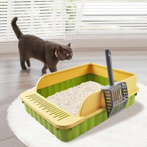 MUYG Open Cat Litter Box with High Side Anti-Splashing Cat Toilet with Litter Sifting Scoop Semi-Enclosed Kitten Litter Tray Pan Removable Prevent Sand Leakage Deodorizing Easy to Clean(Grey) in Saudi Arabia