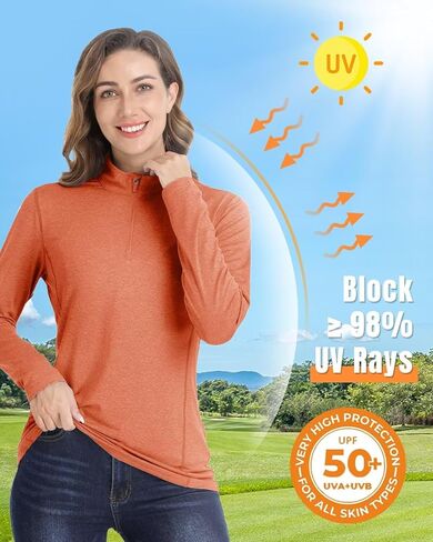 قمصان Boladeci النسائية بعامل حماية من الأشعة فوق البنفسجية 50+ للحماية من الأشعة فوق البنفسجية، سحاب ربع سريع الجفاف، خفيفة الوزن وأكمام طويلة، قمصان رياضية in Kuwait