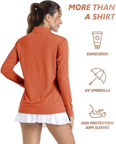 قمصان Boladeci النسائية بعامل حماية من الأشعة فوق البنفسجية 50+ للحماية من الأشعة فوق البنفسجية، سحاب ربع سريع الجفاف، خفيفة الوزن وأكمام طويلة، قمصان رياضية in Kuwait