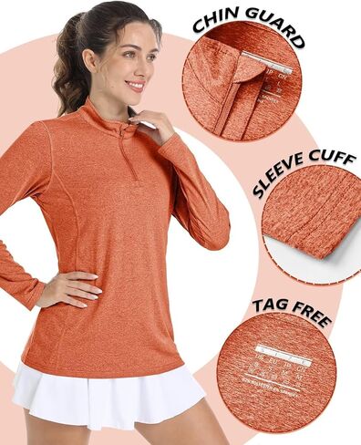 قمصان Boladeci النسائية بعامل حماية من الأشعة فوق البنفسجية 50+ للحماية من الأشعة فوق البنفسجية، سحاب ربع سريع الجفاف، خفيفة الوزن وأكمام طويلة، قمصان رياضية in Kuwait