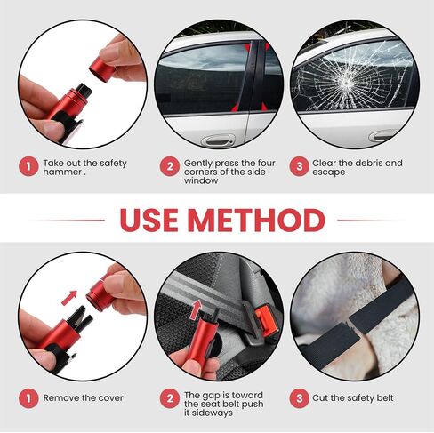 2 Pack Window Breaker Seatbelt Cutter for New Car Gifts,A Fashion Car Safety Hammer for Women,Teens,Seniors (2-Pack Red) in Saudi Arabia
