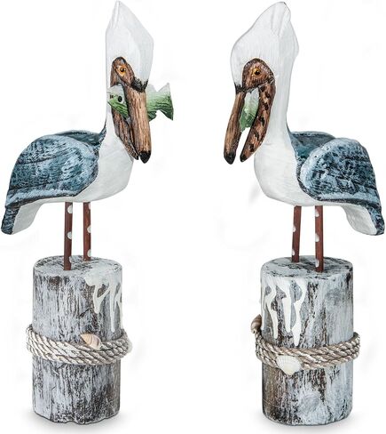 Wooden Seagull Figurine, 2 Pcs Hand Painted Nautical Sea Bird Statue Coastal Beach Home Decor Rustic Vintage Creative Indoor Art for Table Desk Office Bird Decor in Kuwait