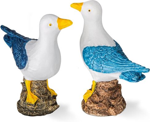Wooden Seagull Figurine, 2 Pcs Hand Painted Nautical Sea Bird Statue Coastal Beach Home Decor Rustic Vintage Creative Indoor Art for Table Desk Office Bird Decor in Kuwait
