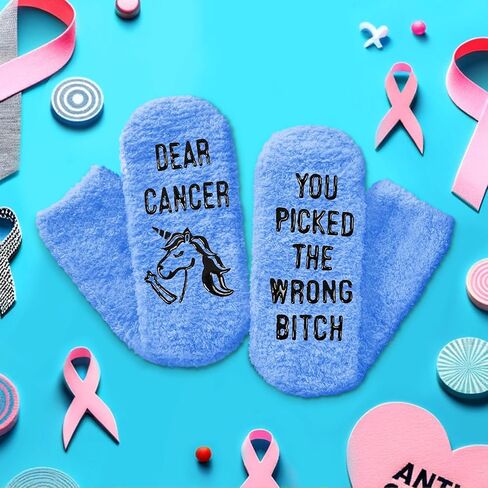 HAPPYPOP Breast Cancer Awareness Socks For Women Inspirational Chemo Socks, Breast Cancer Chemo Survivor Comfort Gifts For Cancer Patients Inspirational Gifts in Kuwait