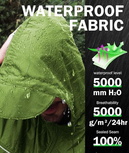 سترة المطر الرجالية V VALANCH مقاومة للماء وخفيفة الوزن مع غطاء رأس معطف واق من المطر للاستخدام في الهواء الطلق للمشي لمسافات طويلة والجري والسفر in Kuwait