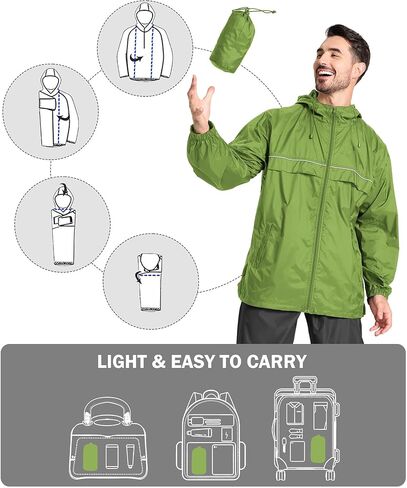 سترة المطر الرجالية V VALANCH مقاومة للماء وخفيفة الوزن مع غطاء رأس معطف واق من المطر للاستخدام في الهواء الطلق للمشي لمسافات طويلة والجري والسفر in Kuwait