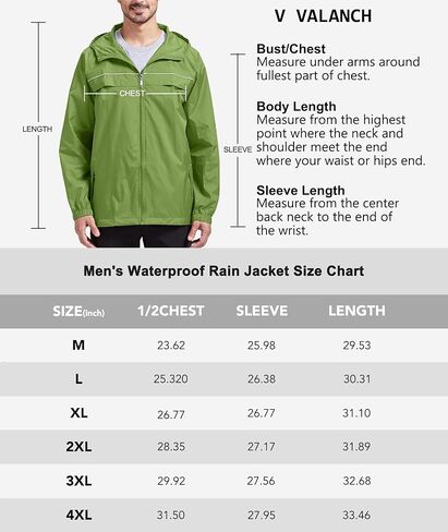سترة المطر الرجالية V VALANCH مقاومة للماء وخفيفة الوزن مع غطاء رأس معطف واق من المطر للاستخدام في الهواء الطلق للمشي لمسافات طويلة والجري والسفر in Kuwait