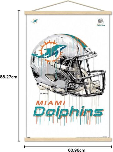 Trends International NFL Miami Dolphins - ملصق حائط 20 خوذة بالتنقيط، 22.375 بوصة × 34 بوصة، طباعة وحزمة شماعة سوداء in Kuwait