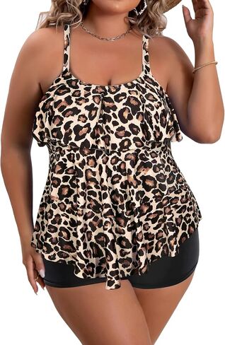 B2prity النساء حجم كبير Tankini المايوه البطن التحكم قطعتين ثوب السباحة تكدرت انتفض ملابس السباحة مع السراويل القصيرة in Saudi Arabia