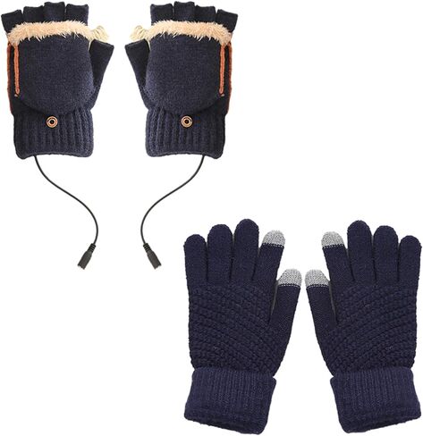 ShinyMatch 2 Pairs Winter USB Heated Gloves and Knitted Gloves Set for Women Men Thermal Half and Full Finger Hand Warmer Gloves in Saudi Arabia