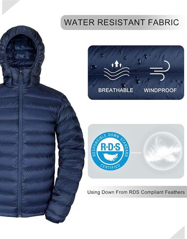 Men's Down Jacket Hooded Packable Down Puffer Jacket Lightweight Water-Resistant Insulated Down Jacket Black1 L in Saudi Arabia