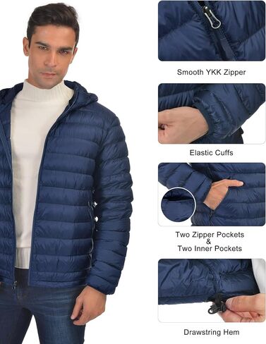 Men's Down Jacket Hooded Packable Down Puffer Jacket Lightweight Water-Resistant Insulated Down Jacket Black1 L in Saudi Arabia