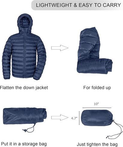 Men's Down Jacket Hooded Packable Down Puffer Jacket Lightweight Water-Resistant Insulated Down Jacket Black1 L in Saudi Arabia