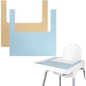 High Chair Placemat, Durable High Chair Placemat Silicone, 2-Piece Set, Can Be Used Interchangeably, Suitable for IKEA Antilop Highchai, for Toddlers and Babies (Pink/White)