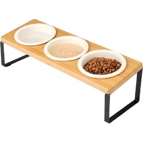 SUNQEBO Elevated Cat Bowls, Tilted Raised Pet Bowls Food and Water Set, Ceramic Small Dogs and Puppy Dishes Anti Vomit Pet Feeding for Indoor (1 Set 2 Bowls, Wood Color) in Kuwait