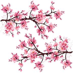 Flower Window Clings - Cherry Blossom Branches Window Decals - Adhesive Free Spring Decorations Window Stickers - Reusable Glass Door Sticker Decals