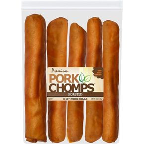 Pork Chomps Roasted Pork Skin Dog Chews, 8-inch Rolls, 5 Count