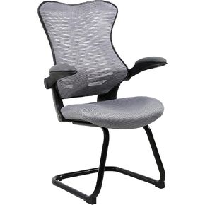 OfficeFactor Reception Guest Office Chairs with Flip Up Arms – Comfortable Mesh, Ergonomic Contour, Modern Convertible Furniture for Visitors, Meeting Groups 300 Lbs Rated (Black)