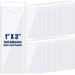 Outus 200 Pack Self Adhesive Index Card Pockets with Top Open for Loading, Clear Plastic Labels Holders for Organizing and Protecting Index Cards or Photos Classroom Office Labeling (3 x 5 Inches)