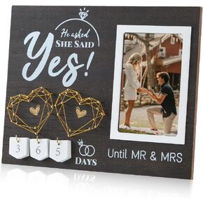 Wovla Engagement Gifts for Couple Her, Wedding Countdown Heart Thumbprint Engagement Picture Frame and Ink Kit, Best Engagement Gifts for Newly, Fiance Gifts- He Asked, She Said Yes Bride to be Gift in Kuwait