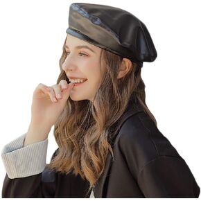 JH JOEJERRY Women Pu Leahter Beret Hat Black Harajuku Style Painter Hat Cap