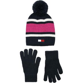Tommy Hilfiger Girls' Beanie and Glove Set, Leopard, One Size