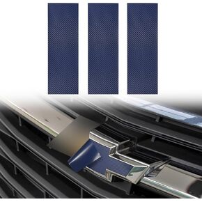 TOMALL 3pcs Vinyl Bowtie Logo Wrap Stickers Compatible with Chevy 11.8" x 4" Car Emblem Logo Overlay Decals DIY Modification Waterproof Universal Decoration (Blue-Carbon Fiber)