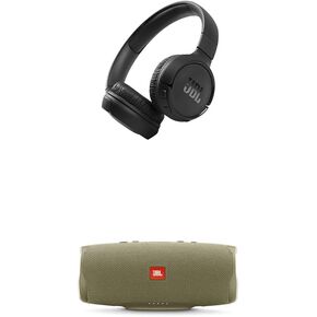 JBL Tune 510BT: Wireless On-Ear Headphones with Purebass Sound - Black + JBL Charge 4 - Waterproof Portable Bluetooth Speaker - Sand, Black/Sand (Renewed)