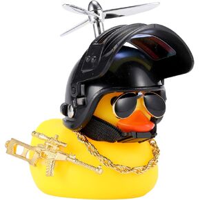 U-Goforst Cute Rubber Duck Toy Car Ornaments Yellow Duck Car Dashboard Decorations Bike Gadgets with Propeller Helmet (Camouflage Green)
