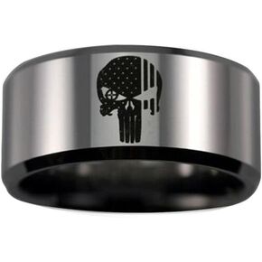 Friends of Irony Silver Tungsten Carbide Hunter Ring 8mm, Wedding Band and Anniversary Ring, Designed Fit for Men and Women Use Size 9