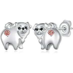 Pug Earrings Sterling Silver Dog Birthstone Earrings Pug Birthstone Gifts Jewelry for Women Girls