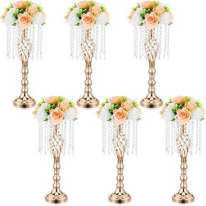 Amylove 10 Pcs 21.7 Inches Gold Crystal Wedding Centerpieces for Tables with Metal Chandelier Holder Stand