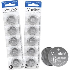Voniko 3 Volt CR2032 Battery 5 Pack – Lithium Batteries – 2032 Button Battery Flat – 7 Years Shelf Life