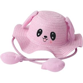 HKSICHENGKEJI Kids Rabbit Straw Sun Hat Ear Moving Jumping Cute Bunny Hat Summer Beach Hat Party Hat for Girls Boys 4-8 Years