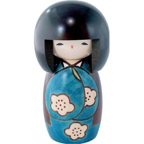 Usaburo Modern Japanese Kokeshi Doll (KOUZITU - Small - Blue), Made in Japan, Collectible Figurines, Traditional Crafts, Girl in Kimono