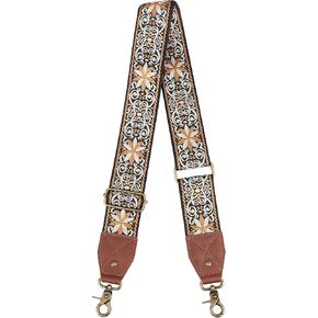 Crossbody Strap Top Grain Leather Ends Brass Metal Hardware 2" Wide Shoulder Strap Replacement for Handbags Purses Messenger Duffel Bags Adjustable Length from 35" to 58" - Vintage Jacquard Mandala