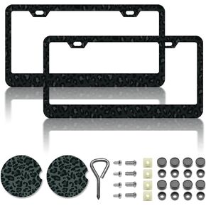 Black Leopard Print Printing License Plate Frames，Leopard Car Accessories for Women & Men,Cute License Plate Holder,Black Leopard Print Lover,Fits Standard US Vehicles Size 12.2 x 6 Inch