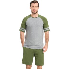NACHILA Men’s Pajamas-Viscose Made from Bamboo, Short Sleeve Sleepwear Crew Neck Pjs with Shorts Pants Soft Loungewear S-XL