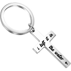 KUIYAI I Left it in The Water Keychain Bless Cross Keychain Baptism Gift Religious Jewelry Christian Cross Gift