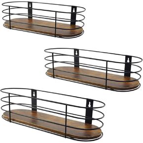 Calenzana Oval Floating Wall Shelves Set of 5, Rustic Wood Wire Frame Hanging Shelf for Bathroom Bedroom Kitchen Living Room Study