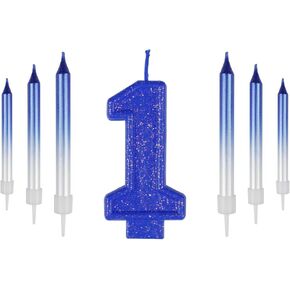 ZHIHUI 7pcs Number Birthday Candles, Blue Number 7 Cake Topper, 7th Birthday Candles, Blue Metallic Shiny Number Happy Birthday Cake Candles for Birthday Party Wedding Anniversary Celebration Supplies
