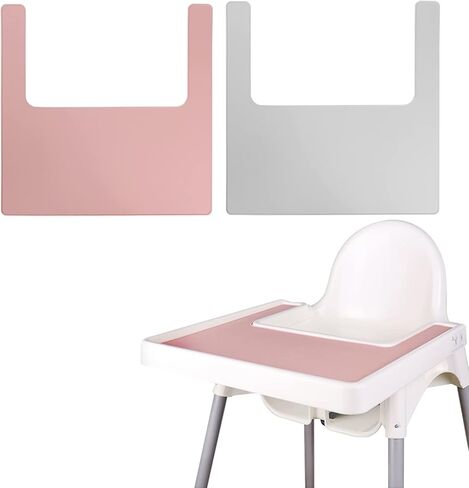 High Chair Placemat, Durable High Chair Placemat Silicone, 2-Piece Set, Can Be Used Interchangeably, Suitable for IKEA Antilop Highchai, for Toddlers and Babies (Pink/White) in Saudi Arabia