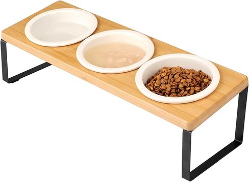 أوعية القطط المرتفعة من سونكيبو، مجموعة أوعية طعام ومياه للحيوانات الأليفة مرتفعة مائلة، أطباق سيراميك للكلاب الصغيرة والجراء مضادة للقيء لإطعام الحيوانات الأليفة في الأماكن المغلقة (مجموعة واحدة ووعاءان، لون خشبي) in Kuwait