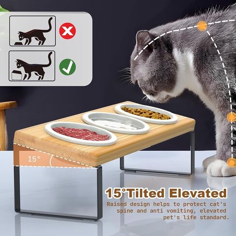 أوعية القطط المرتفعة من سونكيبو، مجموعة أوعية طعام ومياه للحيوانات الأليفة مرتفعة مائلة، أطباق سيراميك للكلاب الصغيرة والجراء مضادة للقيء لإطعام الحيوانات الأليفة في الأماكن المغلقة (مجموعة واحدة ووعاءان، لون خشبي) in Kuwait