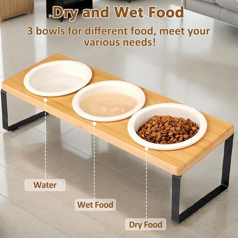 أوعية القطط المرتفعة من سونكيبو، مجموعة أوعية طعام ومياه للحيوانات الأليفة مرتفعة مائلة، أطباق سيراميك للكلاب الصغيرة والجراء مضادة للقيء لإطعام الحيوانات الأليفة في الأماكن المغلقة (مجموعة واحدة ووعاءان، لون خشبي) in Kuwait