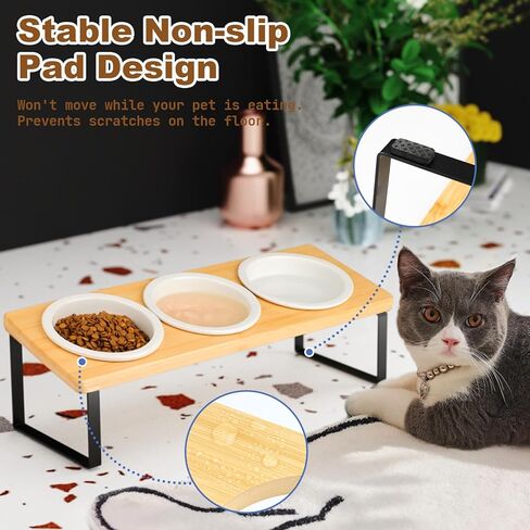 أوعية القطط المرتفعة من سونكيبو، مجموعة أوعية طعام ومياه للحيوانات الأليفة مرتفعة مائلة، أطباق سيراميك للكلاب الصغيرة والجراء مضادة للقيء لإطعام الحيوانات الأليفة في الأماكن المغلقة (مجموعة واحدة ووعاءان، لون خشبي) in Kuwait