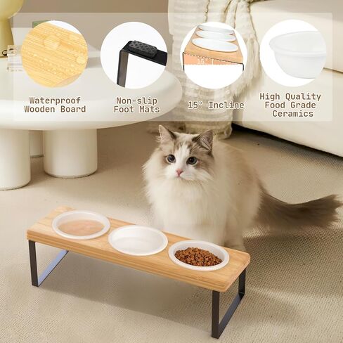 أوعية القطط المرتفعة من سونكيبو، مجموعة أوعية طعام ومياه للحيوانات الأليفة مرتفعة مائلة، أطباق سيراميك للكلاب الصغيرة والجراء مضادة للقيء لإطعام الحيوانات الأليفة في الأماكن المغلقة (مجموعة واحدة ووعاءان، لون خشبي) in Kuwait