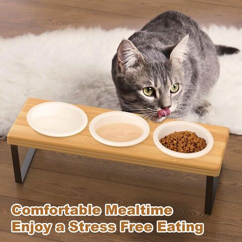 أوعية القطط المرتفعة من سونكيبو، مجموعة أوعية طعام ومياه للحيوانات الأليفة مرتفعة مائلة، أطباق سيراميك للكلاب الصغيرة والجراء مضادة للقيء لإطعام الحيوانات الأليفة في الأماكن المغلقة (مجموعة واحدة ووعاءان، لون خشبي) in Kuwait